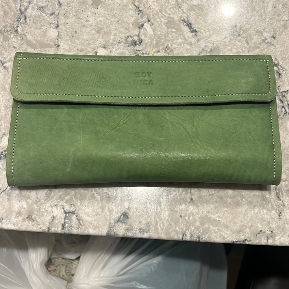 Soy nica vguc  green suede leather clutch wallet